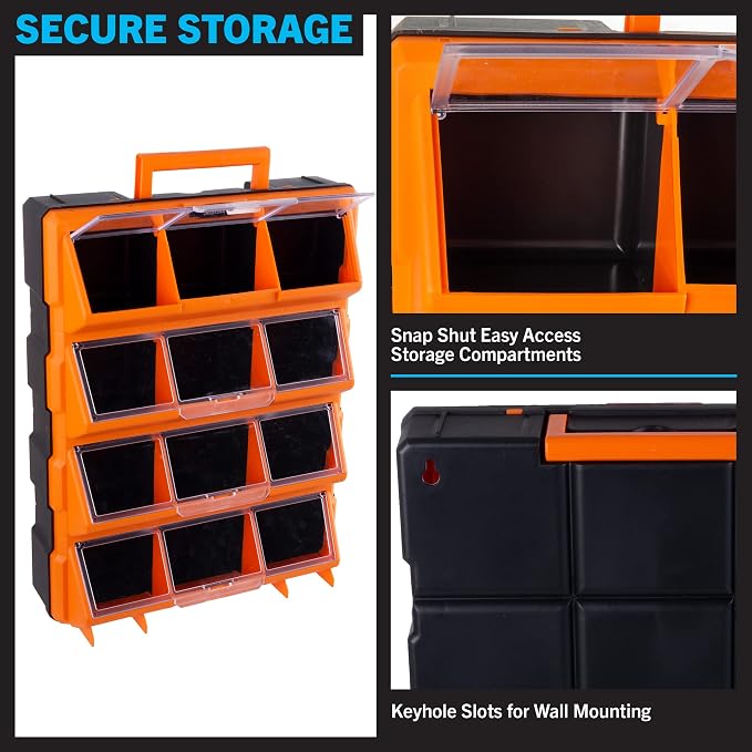 Stalwart Plastic Storage Drawers for Garage Organization, Black | 12-Bin Screw Organizer - Craft Cabinet for Hardware, Crafting Supplies, or Toys - Image 5