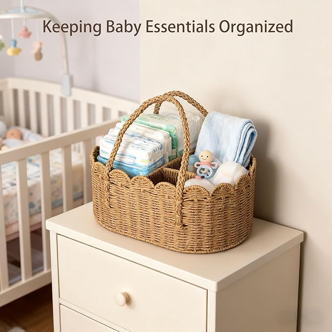 Diaper Caddy Organizer, Paper Rope Storage Baskets Nursery Bin with Removable Divider, Portable Car Organizer for Diapers, Baby Shower Gifts, Newborn Essentials Must Haves - Image 4