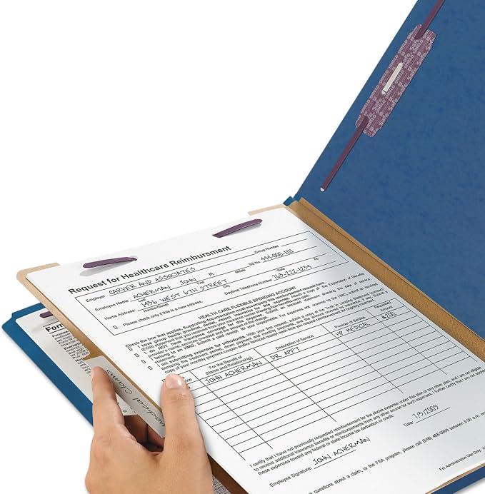 Smead Pressboard Classification File Folder with SafeSHIELD Fasteners, 1 Divider, 2" Expansion, Legal Size, Dark Blue, 10 per Box (18732) - Image 4