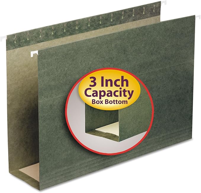 Smead Hanging File Folder with Tab, 1/3-Cut Adjustable Tab, Legal Size, Standard Green, 25 per Box (3-Inch Expansion, Legal) by SMEAD