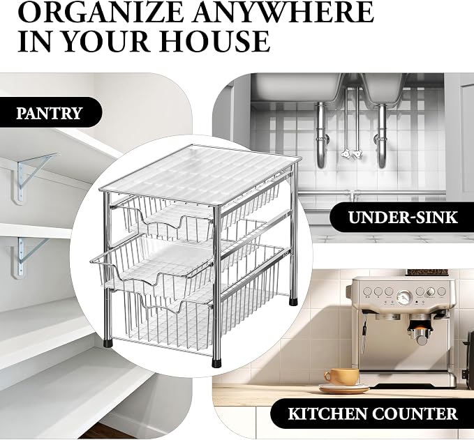 Simple Houseware Stackable 3 Tier Sliding Basket Organizer Drawer, Chrome - Image 8