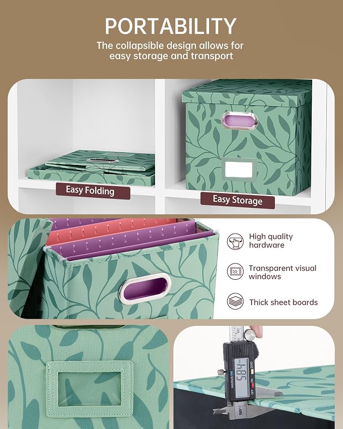 2 Pack File Storage Organizer, Document Organizer, Portable File Box with Lid, Fit for Letter/Legal File Folder Storage,Leaf Green-Box only - Image 4