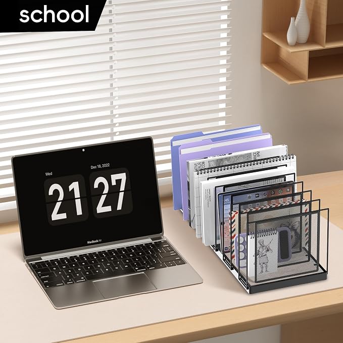9-Section Desk File Organizer, Vertical File Holder, Mesh Desktop File Folder Metal File Binder Organizer Stand for Office Home Classroom, Black - Image 7