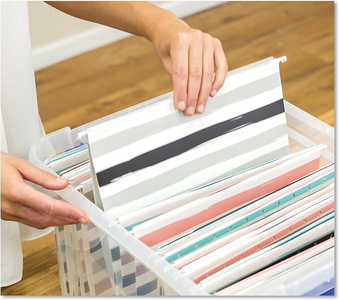 Bankers Box Heavy Duty Plastic File Storage, Letter/Legal Files, 14" X 17.38" X 10.5", Clear/Blue, 2/Pack - Image 5