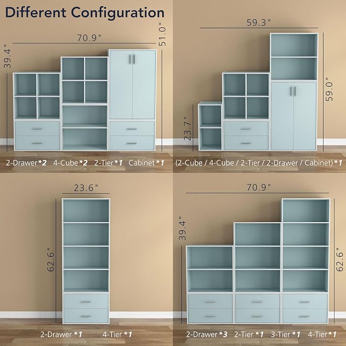 Homes: Inside + Out Apexa 2-Drawer Wooden Stackable Storage Drawers, Small Food Pantry Cabinet, Cajonera De Madera, Underbed Drawer Dorm Teen Room Decor & Bedroom, Home Office, Kitchen, Light Blue - Image 11