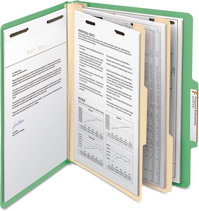 Smead Classification Folder with Prongs, 2 Dividers, 2" Fasteners, Letter Size, for Documents Organization, Durable File Organizer for Home, School or Office, Green (14702) - Image 3