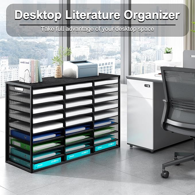 Mail Sorter Adjustable Countertop Heavy Duty Literature Organizer Student Mailbox for Classroom Desktop Bill Paper Holder Rack for Office Home School, 27 Compartments, Black - Image 2