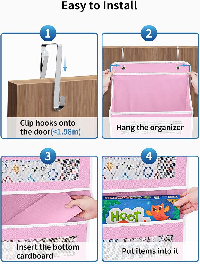 JARLINK Over the Door Organizer for Pantry, Bathroom, 5 Shelf Pink, 2 Pack | Anti-Tilt Design, 44 lb Load Capacity, Hanging Door Organizer with 5 Large Capacity Pockets, Behind Door Storage for Nursery - Image 7
