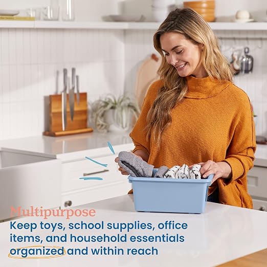 ECR4Kids Scoop Front Storage Bins, Multipurpose Organization, Powder Blue, 10-Piece - Image 3