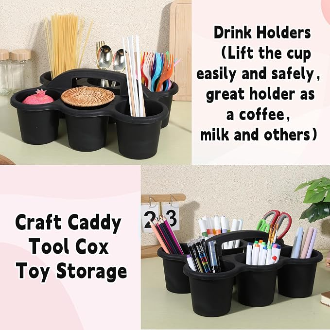 6 Pack Classroom Caddy with Handle Plastic Storage Caddy Organizer with 6 Compartments Drink Cup Caddies Holder Portable Storage Bin for Pencil, Crayon, Marker, Home, Office, School Supplies(Black) - Image 5