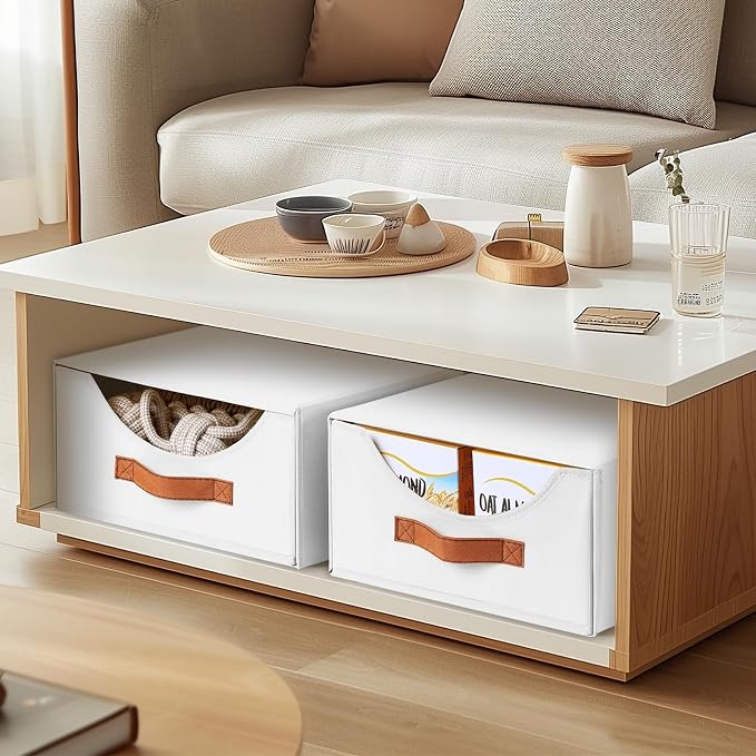 Stackable Storage Drawers - Large Collapsible Storage Bins with Drawers, 6 Pack Closet Shelf Organizer Basket, Fabric Pull Out Organizer for Bedroom, Living Room, Dorm, White - Image 2