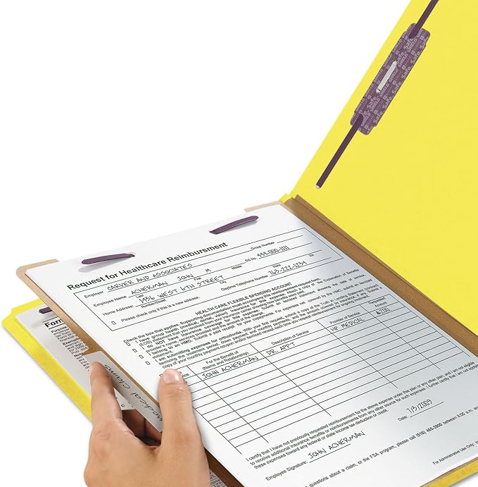 Smead Pressboard Classification File Folder with SafeSHIELD Fasteners, 1 Divider, 2" Expansion, Legal Size, Yellow, 10 per Box (18734) - Image 4