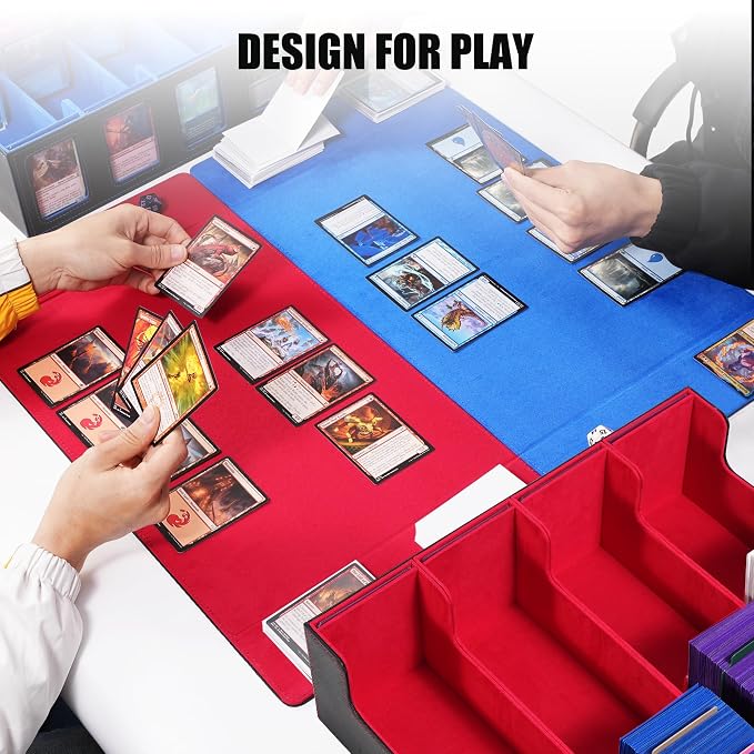 Trading Card Storage Box with Commander Display , 4-Row Deck Case with Removable Lid; 2400+ Card Deck Box for MTG TCG Sports Card, 4 Top Loaders, 4 Stoppers, 24 Dividers,1 Dice Bag (Black Blue) - Image 6