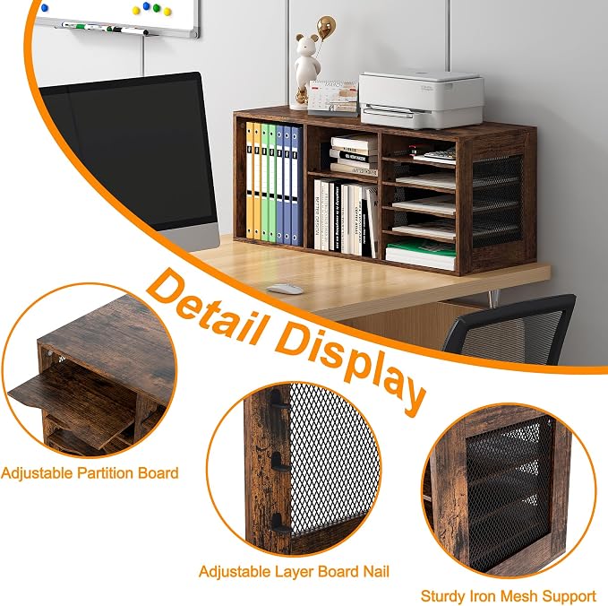 Mail Sorter Organizer, Wood Literature Organizer, Student Mailbox for Classroom, Desktop Bill Paper Organizer for Office Home School, 15 Compartments, Antique Brown - Image 7