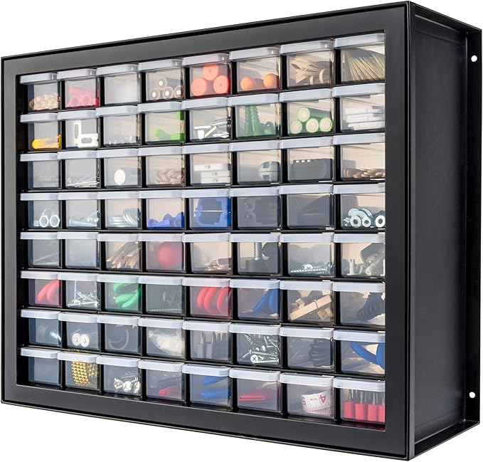IRIS USA 64-Drawer Screw Organizer, Hardware Storage, Made in USA, Black | Wall mountable, Stackable, Building Bricks, Garage Tool Storage, Art & Craft Supplies, Beads, Gem Stones by IRISUSA
