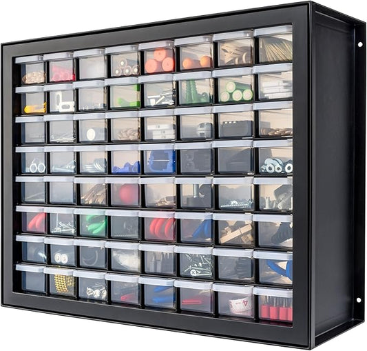 IRIS USA 64-Drawer Screw Organizer, Hardware Storage, Made in USA, Black | Wall mountable, Stackable, Building Bricks, Garage Tool Storage, Art & Craft Supplies, Beads, Gem Stones by IRISUSA