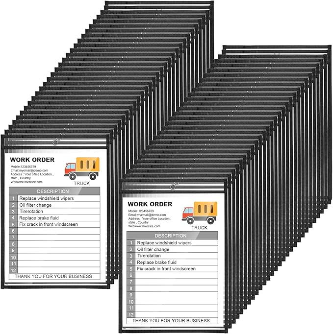 Yunsailing 80 Pack Dry Erase Pockets, Reusable Clear Job Ticket Holders, Plastic Sleeves Shop Ticket Holders Order Sheet Protectors for Work, Office, Classroom Organization(10'' X 14'',Vertical) by Yunsailing