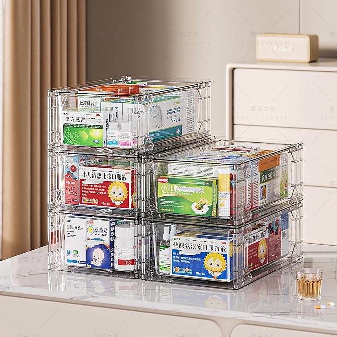 6 Pack Stackable Organizer Drawers, Clear Desk Storage Box,Transparent Drawer in Home, Office and Kitchen Pull Out Organizer Bins for Make Up, Pen, Desktop Stationary (6 Pack) - Image 7