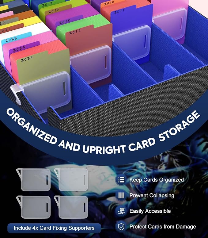 MoKo Trading Card Storage Box for MTG, 3000+ Card Organizer, Black Blue | MTG Deck Box, w/ 24 Colorful Dividers & 4 Card Supporters, MTG Card Storage for Magic Game, TCG, PTG Baseball and Sport Cards - Image 4