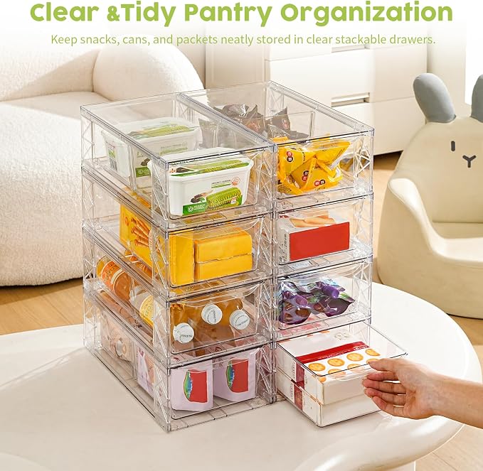 8 Pack Acrylic Storage Drawers, Clear Stackable Storage Drawers, Acrylic Organizers Drawers for Under Sink, Pantry, Bathroom, Makeup Organizers Cosmetic Display,Classroom Storage Organization, Medium - Image 5