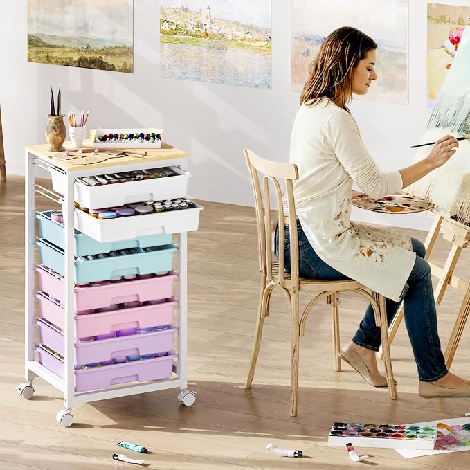 SYKIARIOL Rolling Storage Cart with Drawers, 8 Drawers Cart, Ice Cream | Utility Cart With Drawers,Rolling Storage Cart for Living Room,Classroom,Bedroom,Bathroom,Dorm,Office, Ice Cream - Image 6