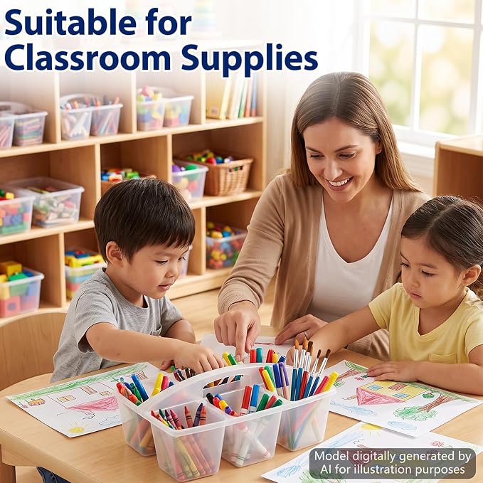 gisgfim 6 Pack Plastic Classroom Caddy with 6-Compartments Plastic Storage Caddies with Handle 6 Compartments Table Caddy Organizer Versatile Table Caddies for Classroom Office Storage, Clear Color - Image 5