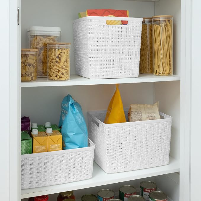Curver Set of 4 Large 20L Jute Decorative Plastic Organization and Storage Baskets - Perfect Bins for Home Office, Closet Shelves, Kitchen Pantry and All Bedroom Essentials, White - Image 8