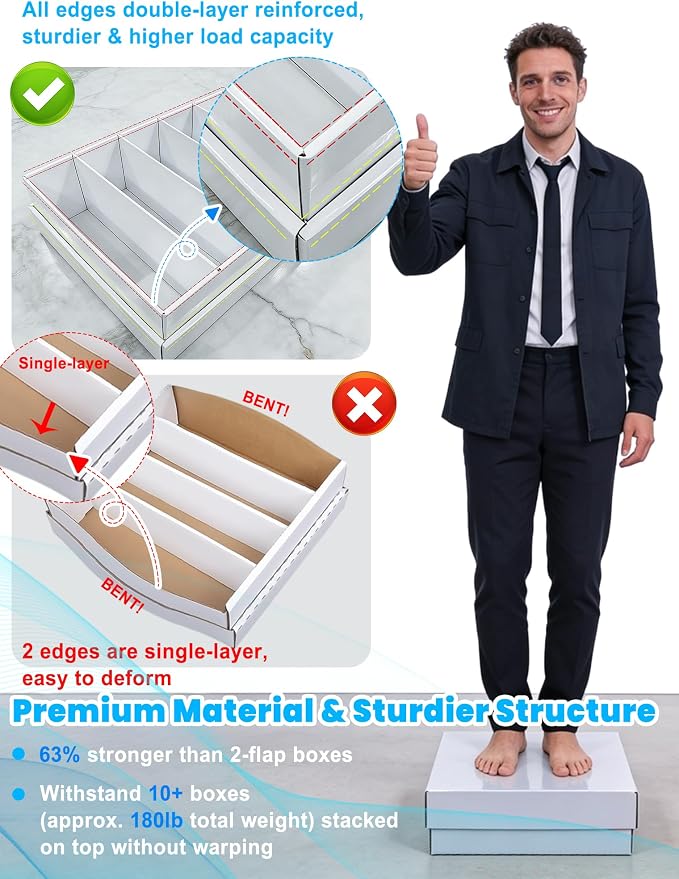 6-PACK 5 Row Trading Card Storage Box for 5000ct TCG / 3000ct Sports Cards | 4-Flap Structure Bulk Card Storage Box, Fit Sleeved / Toploaders / Magnetic Holders, Cardboard Storage Box With Divider - Image 4