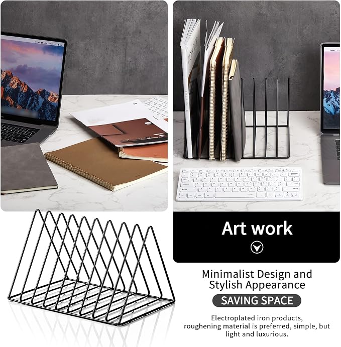 6 Pieces Magazine Holder Triangle File Holder Book Record Metal Vinyl Record Storage Magazine Rack Multifunction Triangle File Organizer Sorter for Decor Home Office (Black) - Image 4