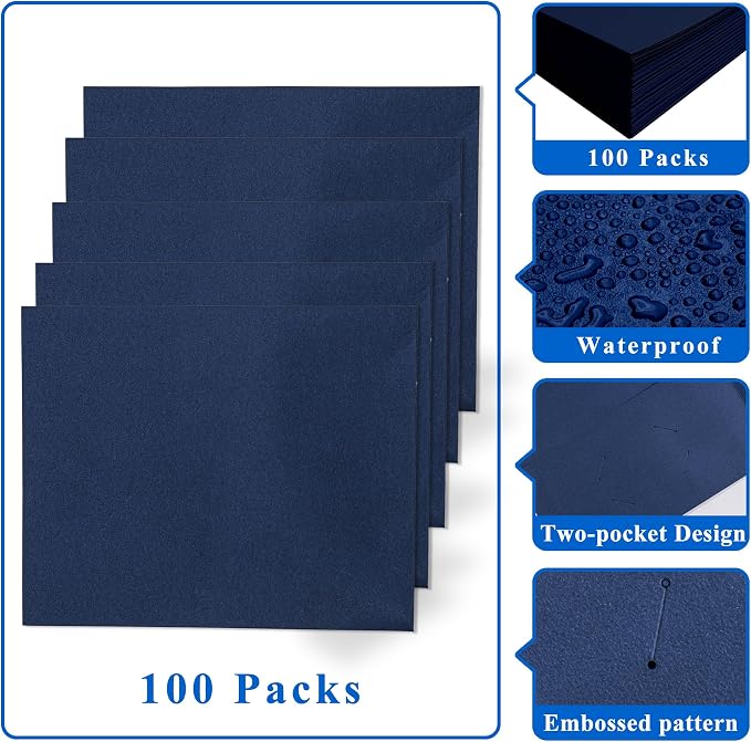 Zzrywuty 100 Packs Navy Blue Paper Folders with Pockets for Students,Businessmen and Office Workers,Letter Size,Two Pocket Folders with Card Slot for School Supplies,Office,Business - Image 5