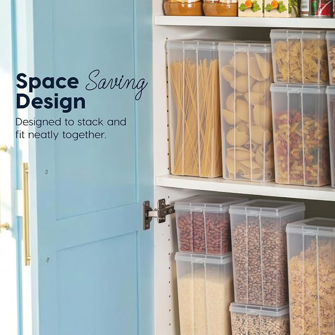 IRIS USA Food Storage Containers Set, 3.9 Qt - 4 Pack, Food Grade Plastic | Tall Storage for Pasta, Spaghetti, Noodle, BPA-Free, Clear View, Flip Top Lid, Stackable - Image 4
