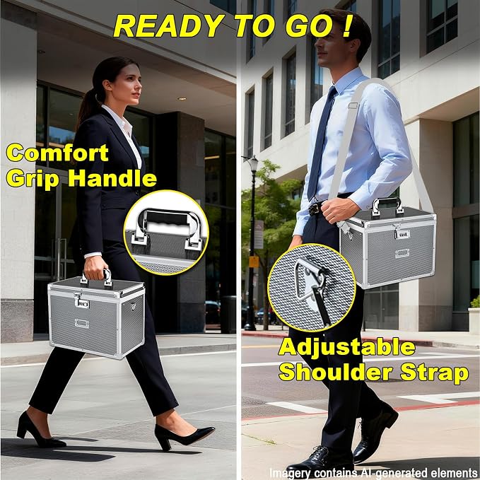 Hanging File Box for Letter, All-in-one set with 20 Folders | Portable Locking Filing Storage Box with Handle & Shoulder strap, Lockable File Cabinet Documents Safe, Lockbox Doc Organizer - Image 5