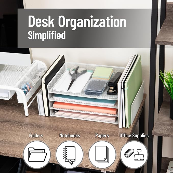 Mind Reader Desktop Organizer, File Storage, Paper Tray, Workspace, Office, Metal Mesh, 16.75"L x 9.15"W x 6"H, White - Image 2