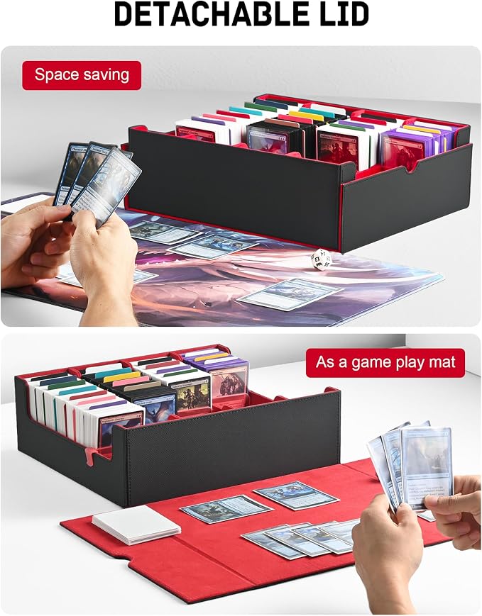ZLCA Card Storage Box for MTG PTCG, Commander Deck Box Holds 3200+ Cards, Trading Card Storage Case with 4 Stoppers, Card Organizer for TCG Sport Cards(Black&Red) - Image 3