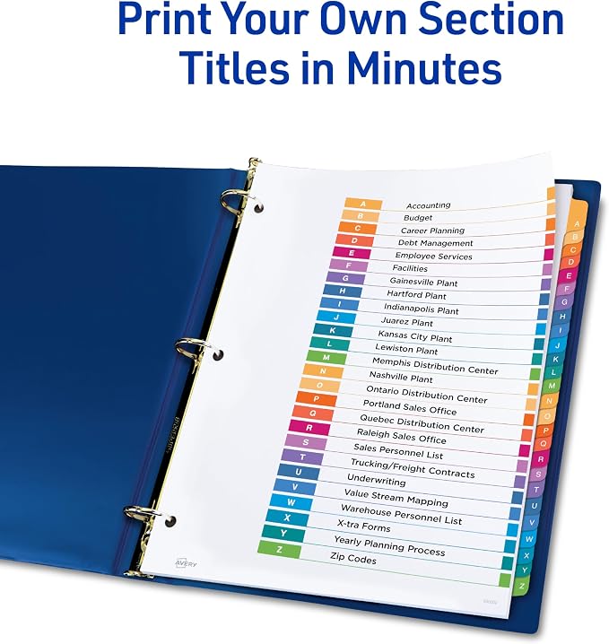 Avery A-Z Dividers for 3 Ring Binders, 26 Tabs per Set, Customizable Table of Contents, Multicolor Tabs, Great for Organizing Reports, Projects, and More (6 Sets of 11832) - Image 2
