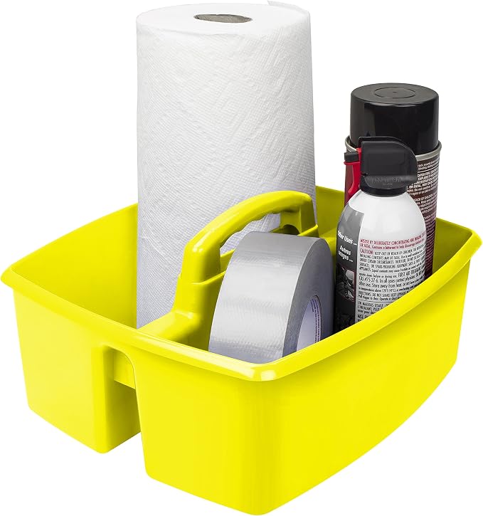 Storex 2-Compartment Large Craft Caddy – Multipurpose Classroom Organizer with Handle, Yellow, 1-Pack (00957C06C) by Storex
