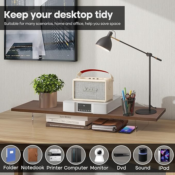 Monitor Stand Riser,Wood & Acrylic Computer Monitor Stand with LED Strip Light,Desk Accessories Desktop Organizer Stand for Computer,Laptop,Printer,PC & TV Screen - Image 3