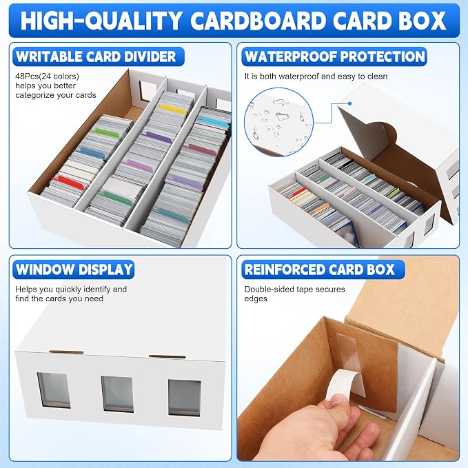 8 Pack Trading Card Storage Box, 18800+ Count Card Storage Box with 48 Card Divider White Sports Card Storage Box Cardboard Card Organizer Box Bulk Card Case Trading Card Box for Sport Basketball Card - Image 5