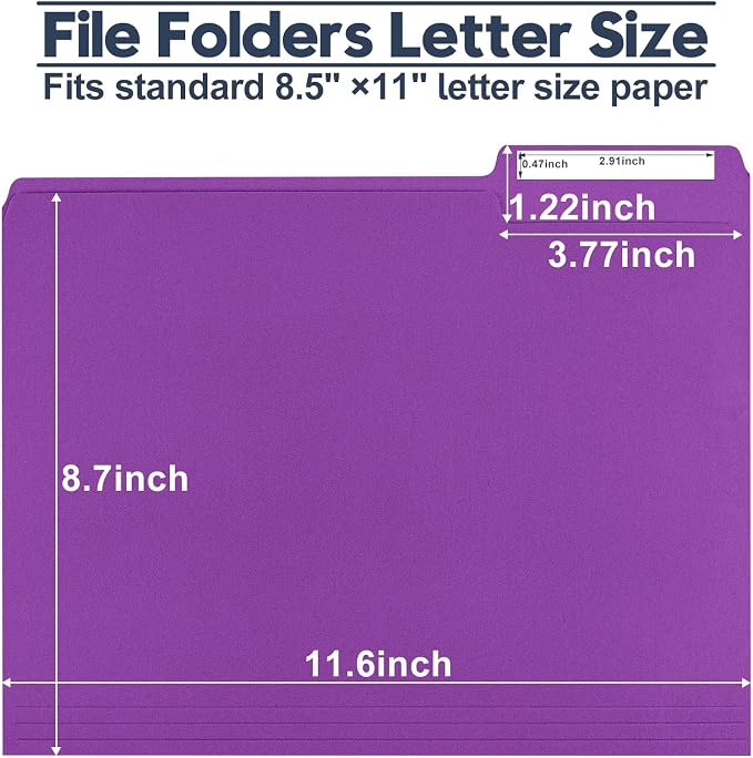 File Folders,Colored File Folders Letter Size 8.5" x 11",150 Pack 1/3 Cut Tab Bulk Folders,Durable Paper Folders with Blank Labels for Office Business School Home Use,Vivid Purple - Image 2