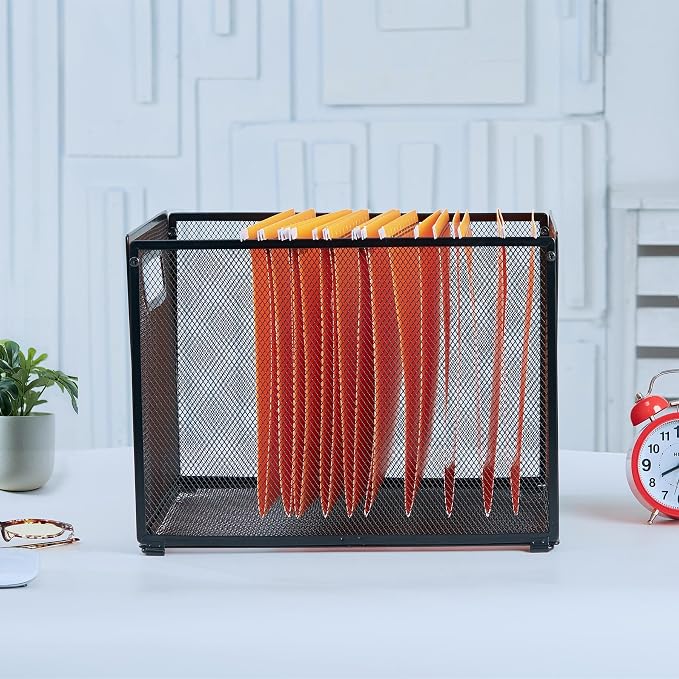 SETTFRFE 2 Pack Letter Size Hanging Folder Organizer,Metal File Box,Black | Mesh File Basket & Hanging File Rack with Handle,File Crate for Hanging Folders,Filing Organizer for Office,Classroom & Home - Image 4
