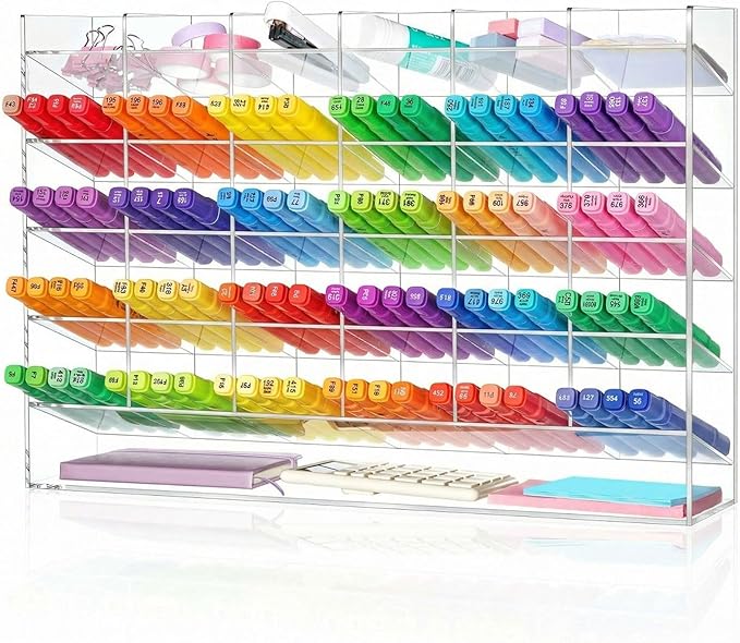 MotiMind Acrylic Pen Organizer Storage for 350 Markers Vertical Marker Organizer Acrylic Pen Display Holder for Office Desk Desktop Stationery Pencil Storage, Clear, 18 x 4 x 12.4 Inch by MotiMind