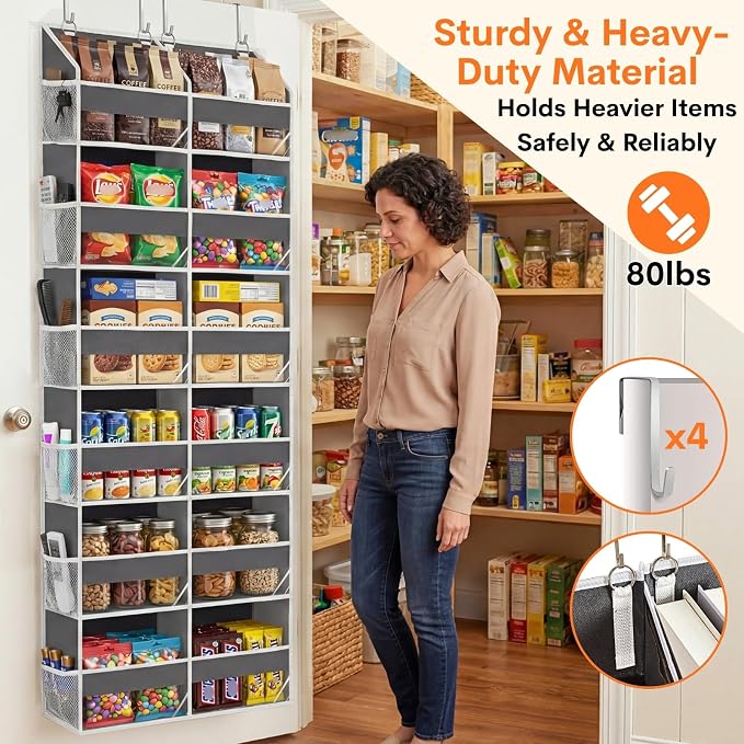 Over the Door Organizer 6 Tiers, Extra Large Behind Door Storage of 12 Compartments, 80 lbs Weight Capacity Hanging Storage Organizer with Clear Window Kids Toys, Shoes, Diapers, Room storage - Image 3