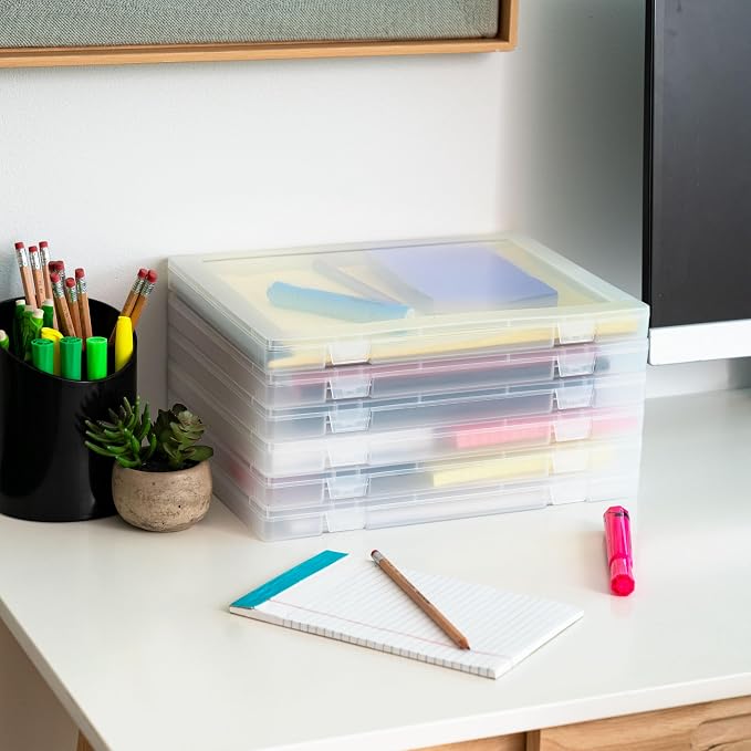 IRIS USA File Box |Made in USA| Fits 8.5"x11" A4 Paper, (6-Pack) - Clear | Organizing Study Cases with Built-In Handle & Snap-Tight Lids, Containers for Puzzles, Scrapbooking, Craft & Art Supplies - Image 2