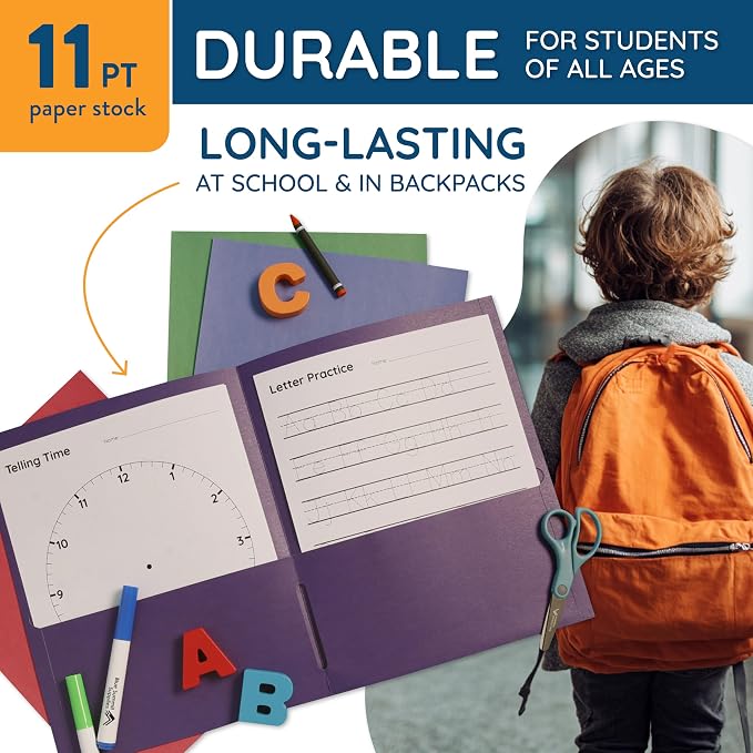 Blue Summit Supplies 100 Paper 2 Pocket Folders, Letter Size, Assorted | Durable paper, 2 pockets, letter size, for school, office, and presentation use - Image 3