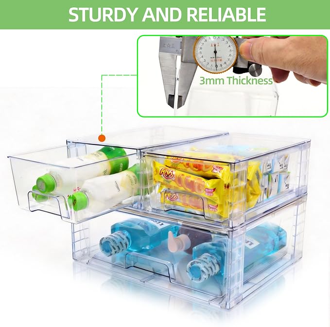 Wide Large Stackable Storage Drawers(3 Pack),Multi-purpose Clear Plastic Organizer Bins with Handles, Easy to Assemble for Bathroom Home Closet Under Sink Kitchen Pantry Medicine Cabinet - Image 6