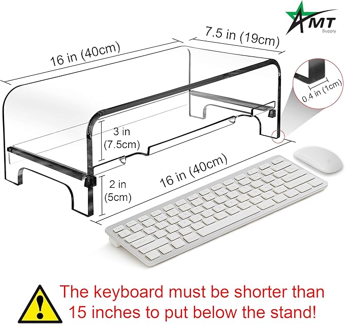 AMT 2 Tier 5.7 Inch High Acrylic Laptop Monitor Stand & Computer Riser with Cat Keyboard Protector, Space-Saving Design, Extra Storage, Clear Shelf - Ideal for Monitors, Laptops, Printers, Desktop - Image 4