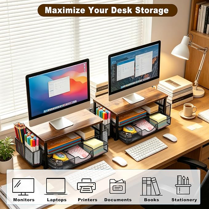 Office Desk Accessories, Monitor Riser Computer Stand, Storage Desk Shelf for Desktop Organizing - Image 7