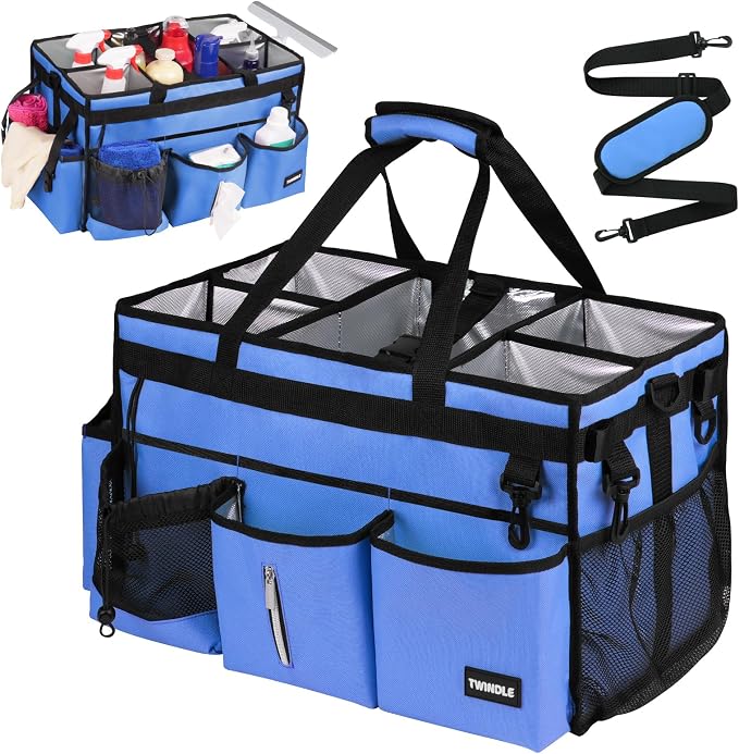 Extra-Large Wearable Cleaning Caddy With Detachable Divider,Cleaning Caddy For Cleaning Supplies Large Cleaning Supply Caddy With Adjustable Shoulder Strap & Waist Belt For Cleaners by TWINDLE