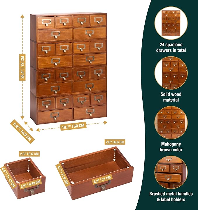 Stackable Modular Set of 4 Apothecary Desktop Organizing Cabinet with 24-Drawers - Craft, Bedazzling Rhinestone Wood Storage Drawers for Tabletop, Office & Table - Desk Organizers, Fully Assembled - Image 2