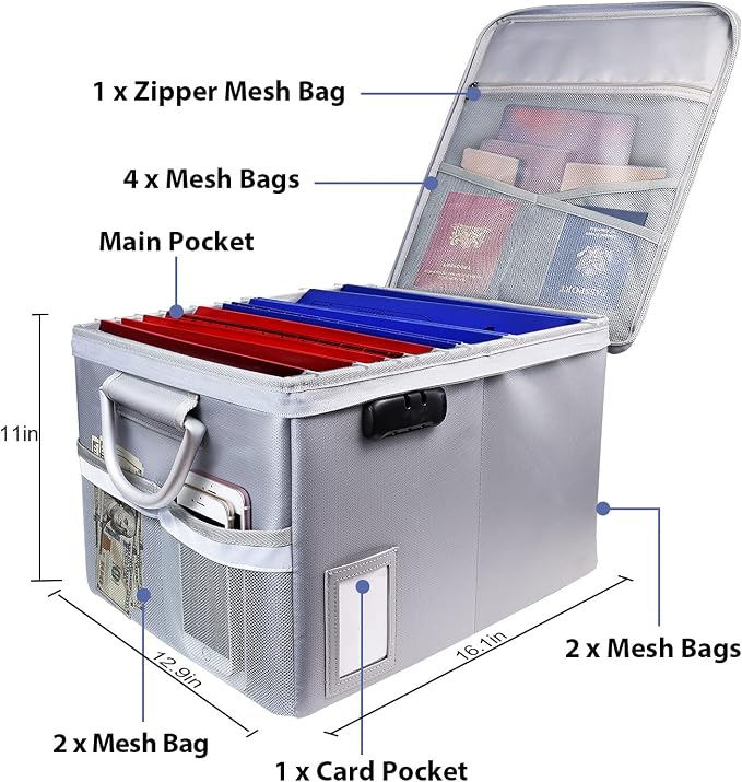 TOMKID Fireproof File Cabinet with Lock, Fireproof Document Organizer Collapsible File Box Filing Cabinet with Handle for Letter Legal Folder Certifications - Image 3